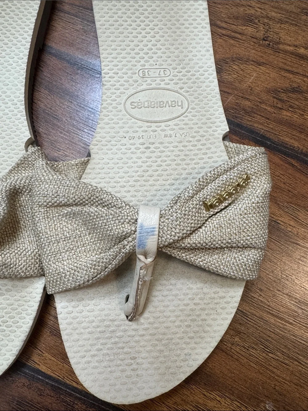 Havaianas You Saint Tropez Bow Slide Sandals Metallic Gold 7/8W 37/38